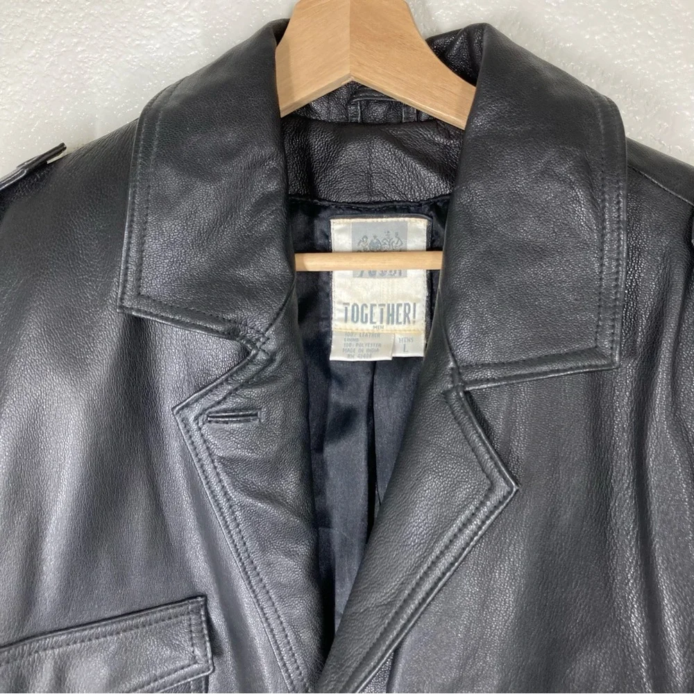 Vintage Together Oversized Bomber Leather Jacket Motorcycle Mens Large Black